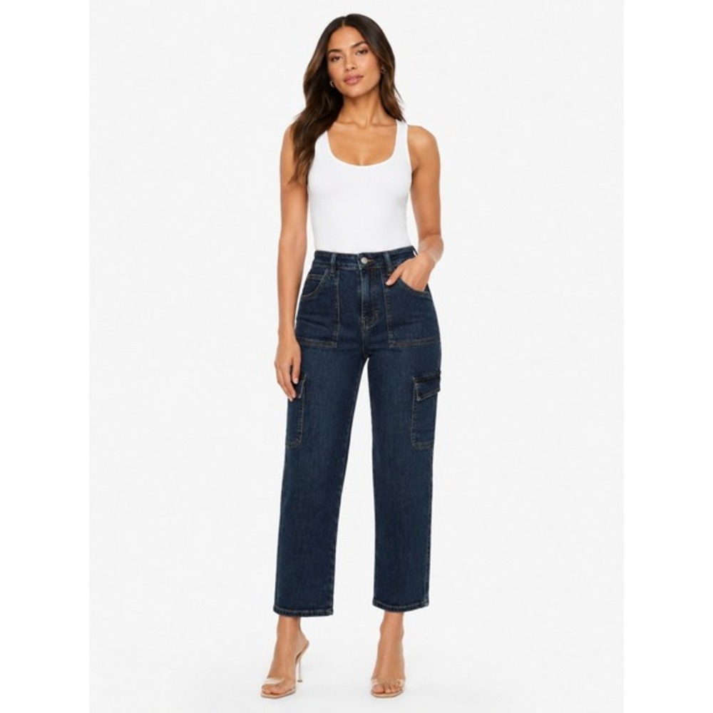 Just USA Dark Wash High Rise Cargo Straight‎ Leg Jeans 26P 2P NWT